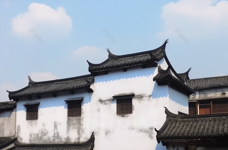 蓝色天空下的马头墙建筑物,高清,摄影图,摄影图片,图片大全,摄影图免费下载